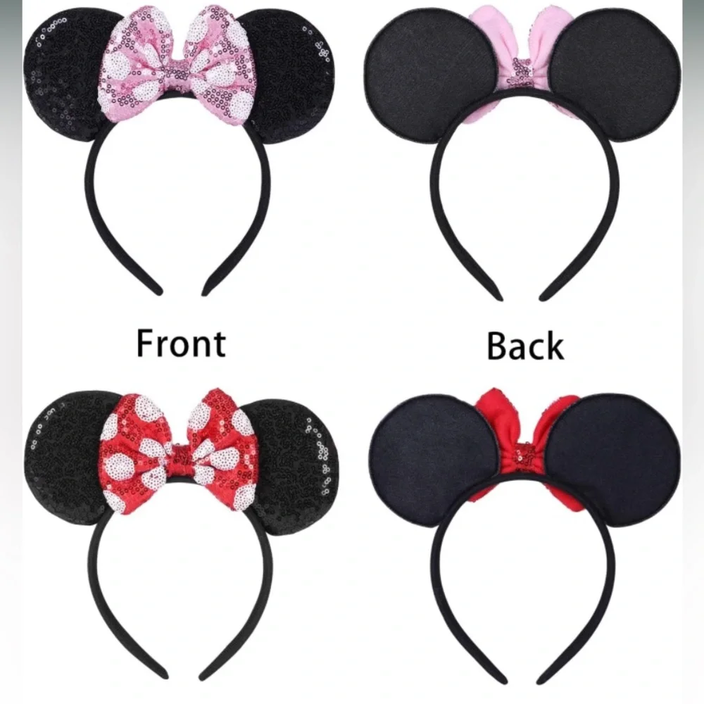 Pair of 2 NEW Pink and Red Polka Dotted Sequins Minnie Mouse Ears
